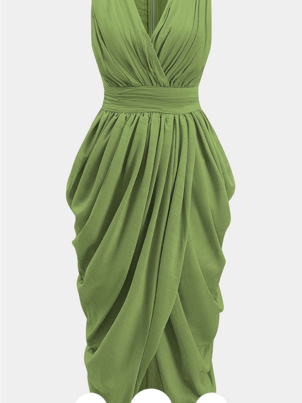 Olive Green Draped V-Neck Maxi Dress